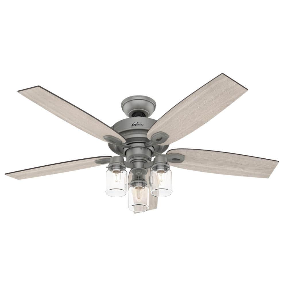 Hunter Crown Canyon 52 in LED Indoor Matte Nickel Ceiling Fan with Light Kit