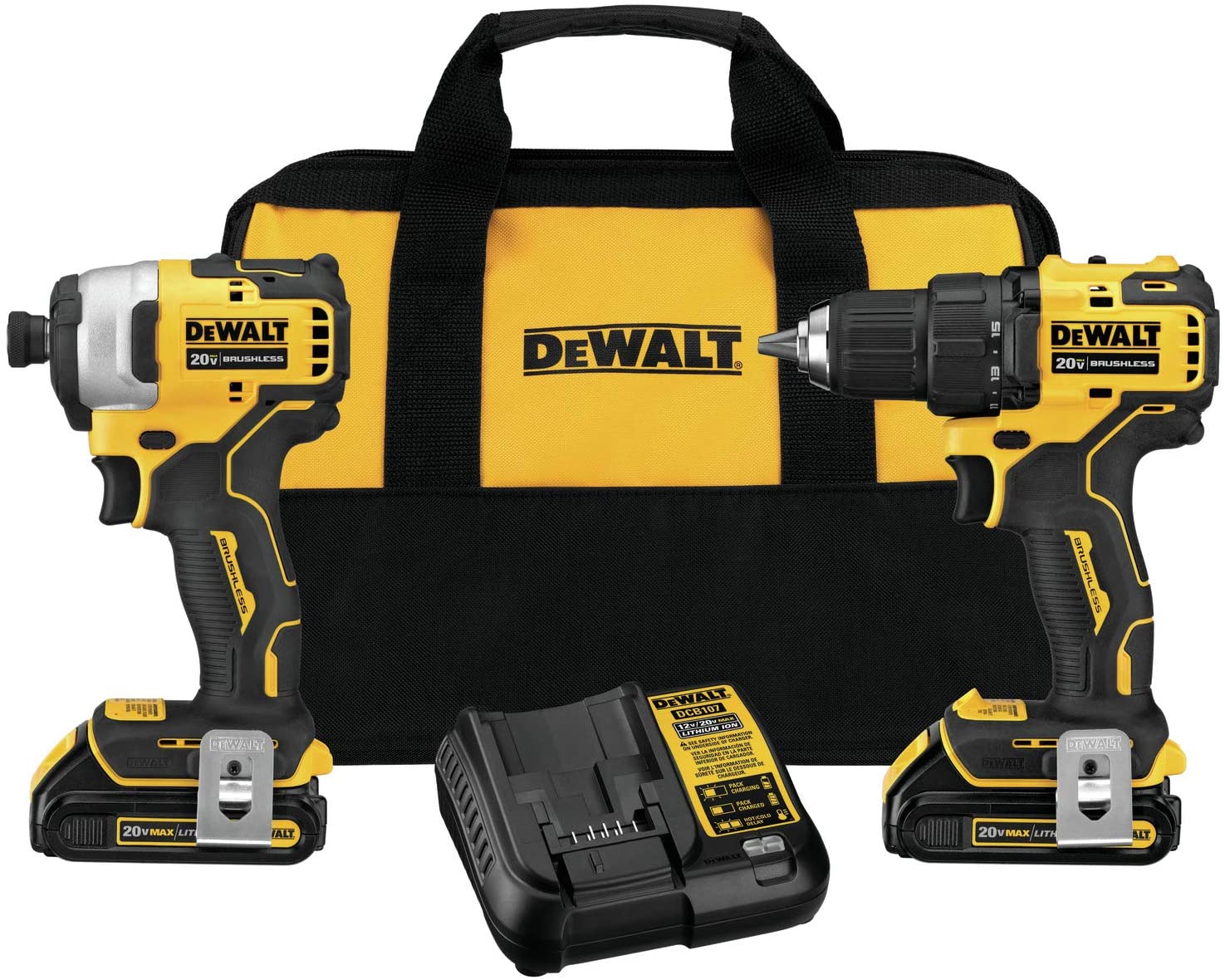 DEWALT DCK278C2 ATOMIC 20-Volt MAX Cordless Brushless Compact Drill/Impact Combo Kit (2-Tool) with (2) 1.3Ah Batteries， Charger and Bag