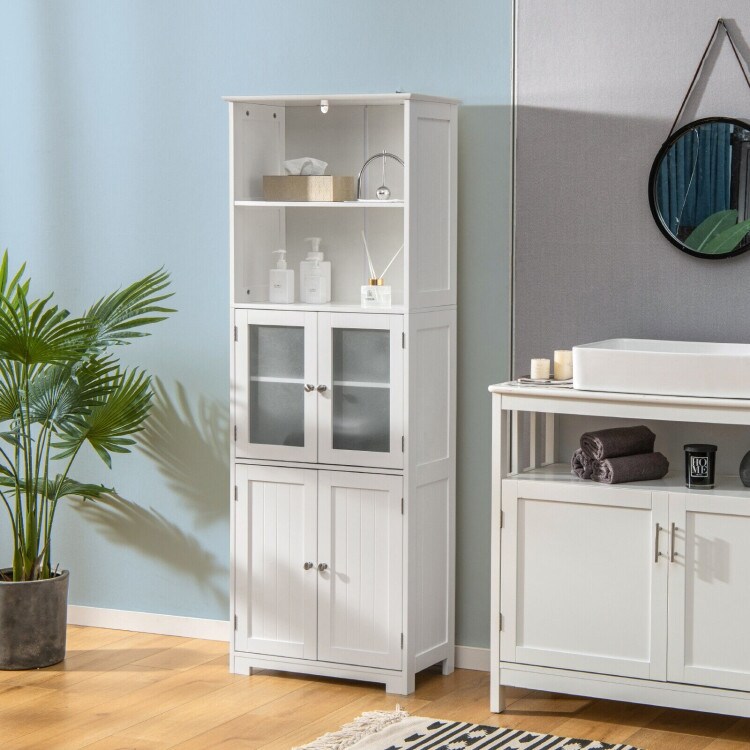 6 Tier Freestanding Bathroom Cabinet with 2 Open Compartments and Adjustable Shelves   23.5\