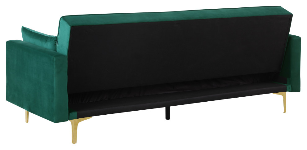 Siena Velvet Convertible Sleeper Sofa With Pillows  Emerald Green   Midcentury   Sleeper Sofas   by CAROLINA CLASSICS  Houzz