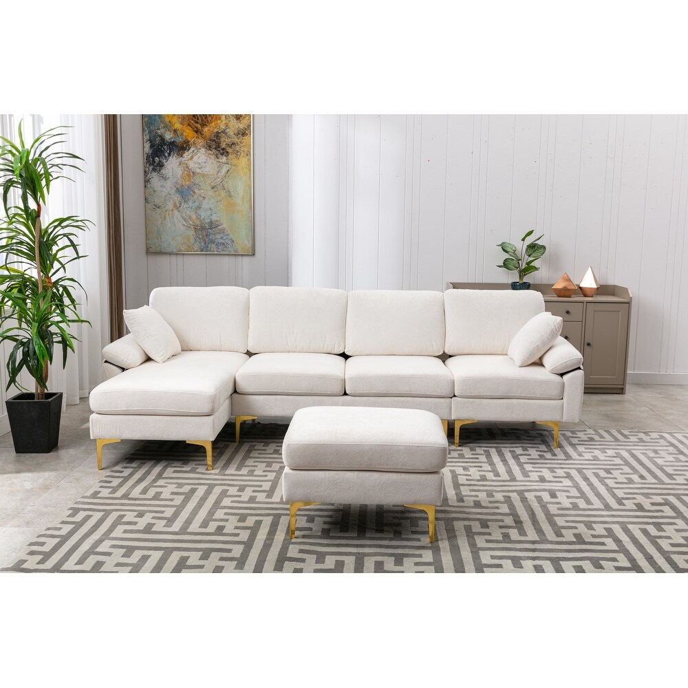 Upholstered Sectional Sofa Set with Ottoman  European Style Sofa with Removable Cushions and Metal Legs