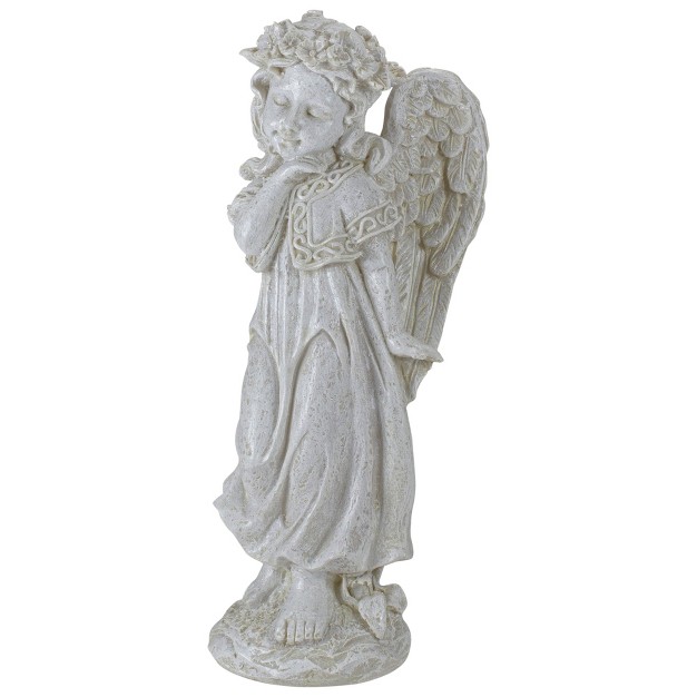 Ivory Standing Angel With Floral Crown Outdoor Garden Statue