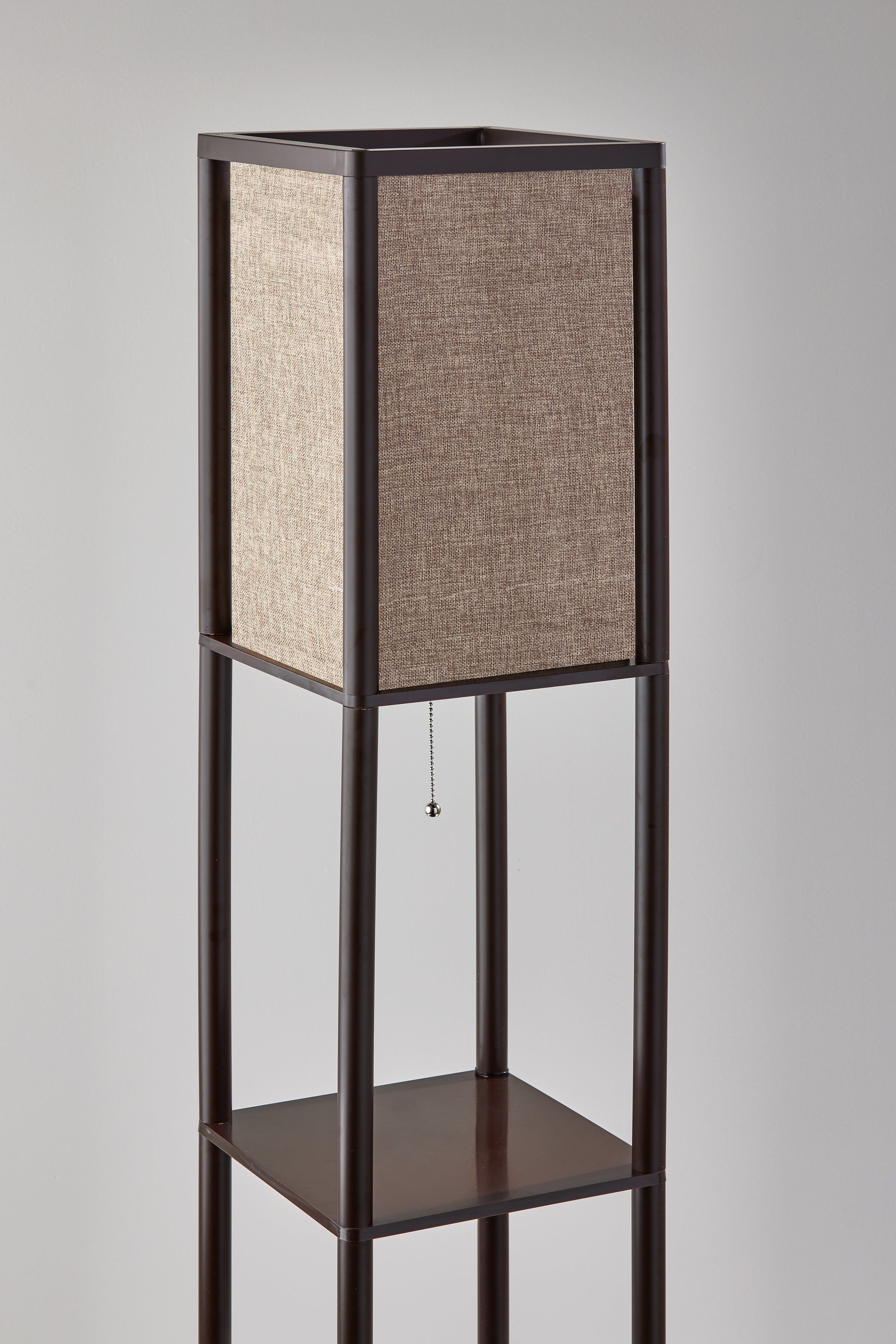 Mainstays 62 Inch Tall Shelf Floor Lamp, Brown with Beige Fabric Shade