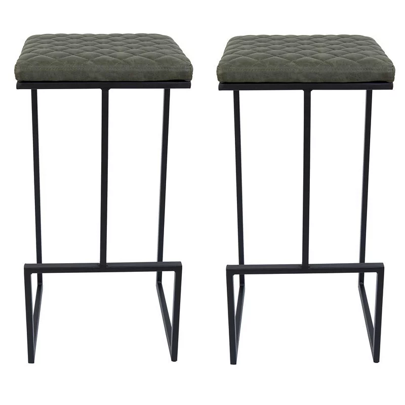 LeisureMod Quincy Leather Bar Stools With Metal Frame Set of 2