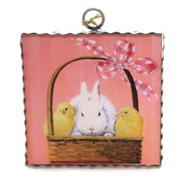 Round Top Collection Easter Bff x27 s Mini Gallery Print One Mini Frame 7 0 Inches Bunny Chicks Basket E20034 Wood Pink