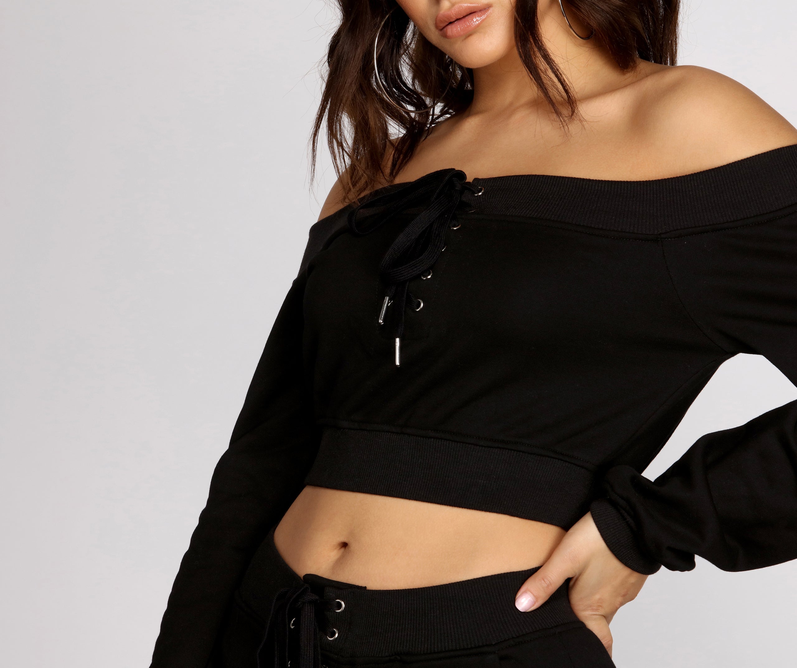 Lace Up Off The Shoulder Crop Top