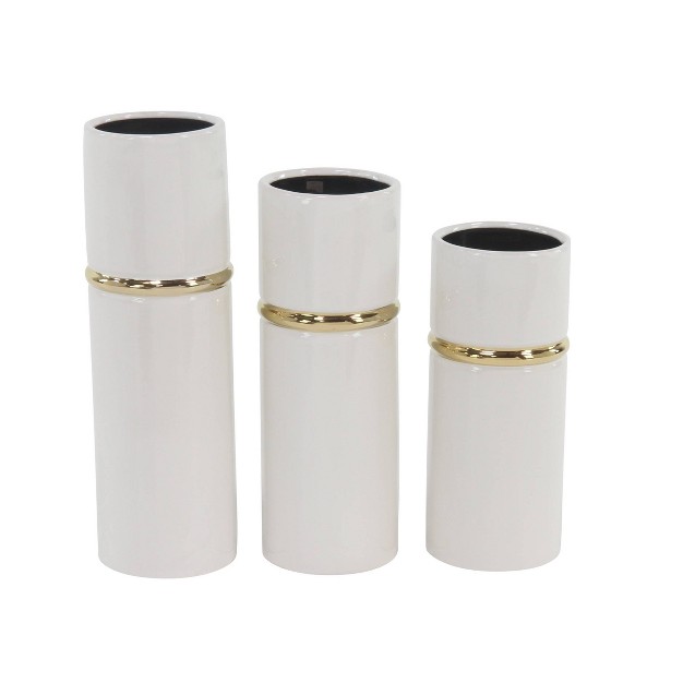 Set Of 3 Modern Cylindrical Ceramic Vases White Olivia amp May