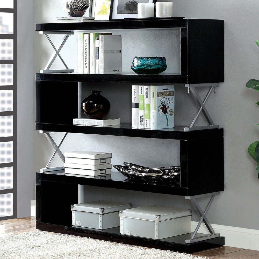 Loop Modern 5 Tier S shaped Bookcase with X shaped Metal by Furniture of America