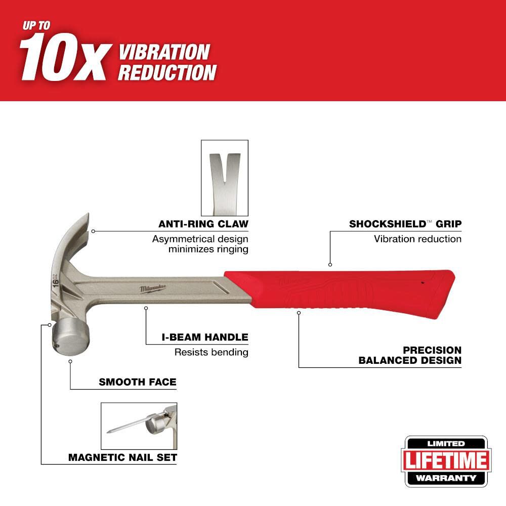 MW 16oz Smooth Face Hybrid Claw Hammer 48-22-9018 from MW