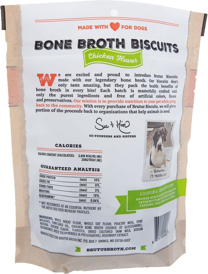 Brutus Broth Bone Broth Biscuits Chicken Flavor Dog Treats， 8-oz bag