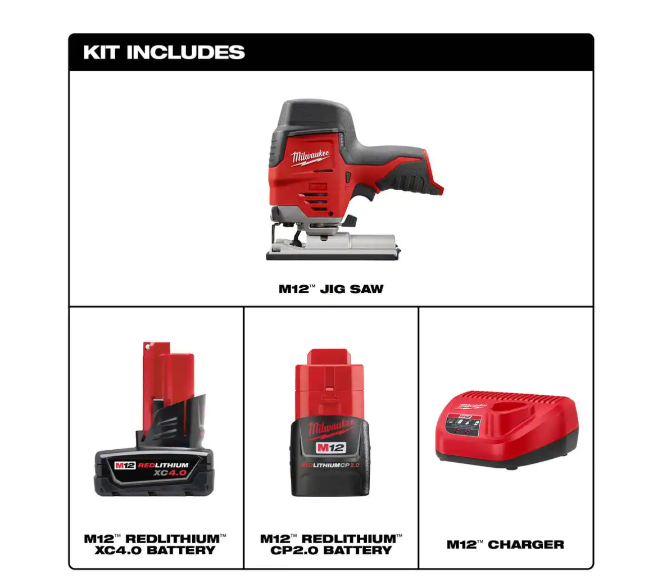 Milwaukee 48-59-2424-2445-20 M12 12V Lithium-Ion Cordless Jig Saw with One M12 4.0 Ah and One M12 2.0 Ah Battery Pack and Charger