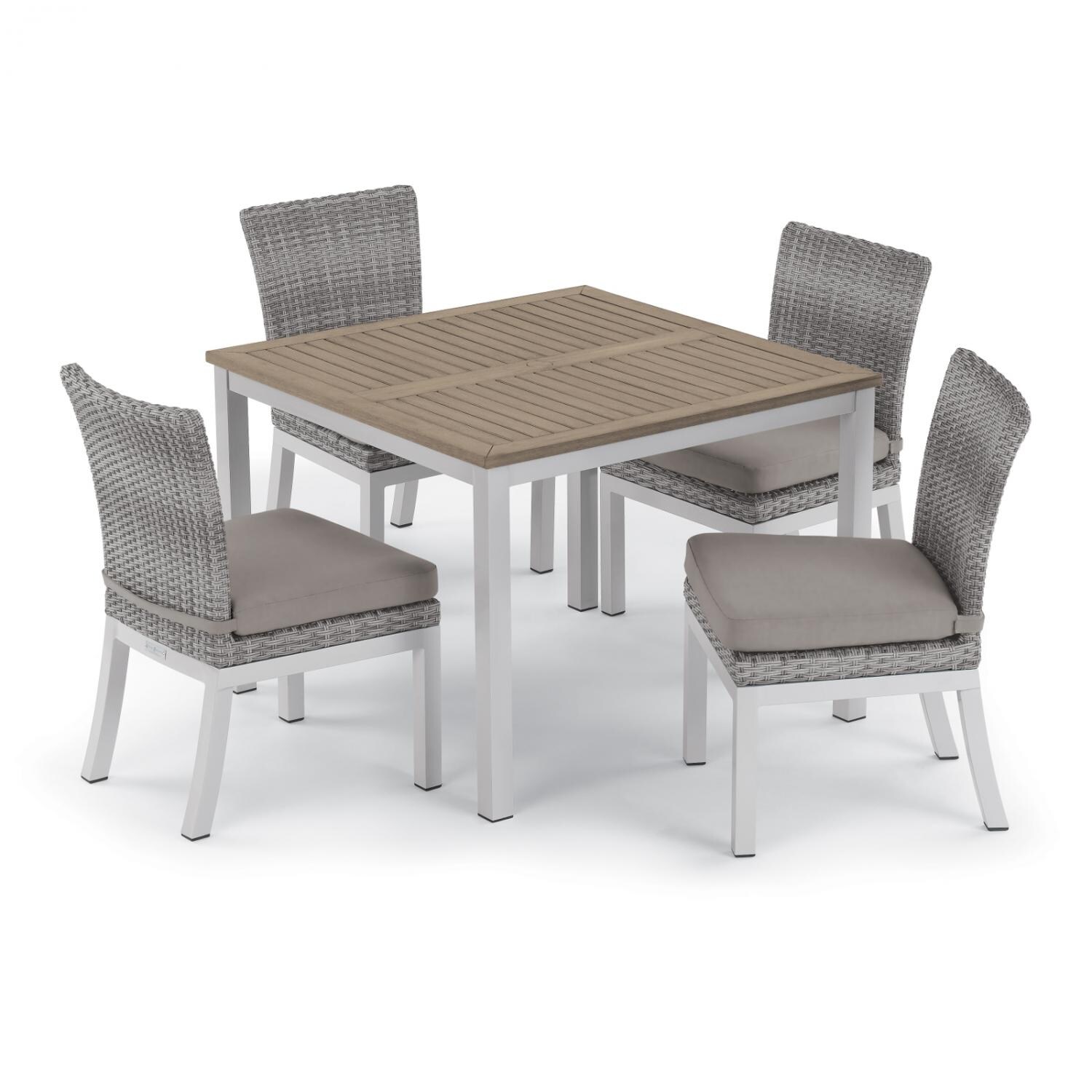 Argento 5 Piece Wicker Patio Dining Set W/ 39 Inch Square Tekwood Vintage Table， Side Chairs and Stone Cushions By Oxford Garden