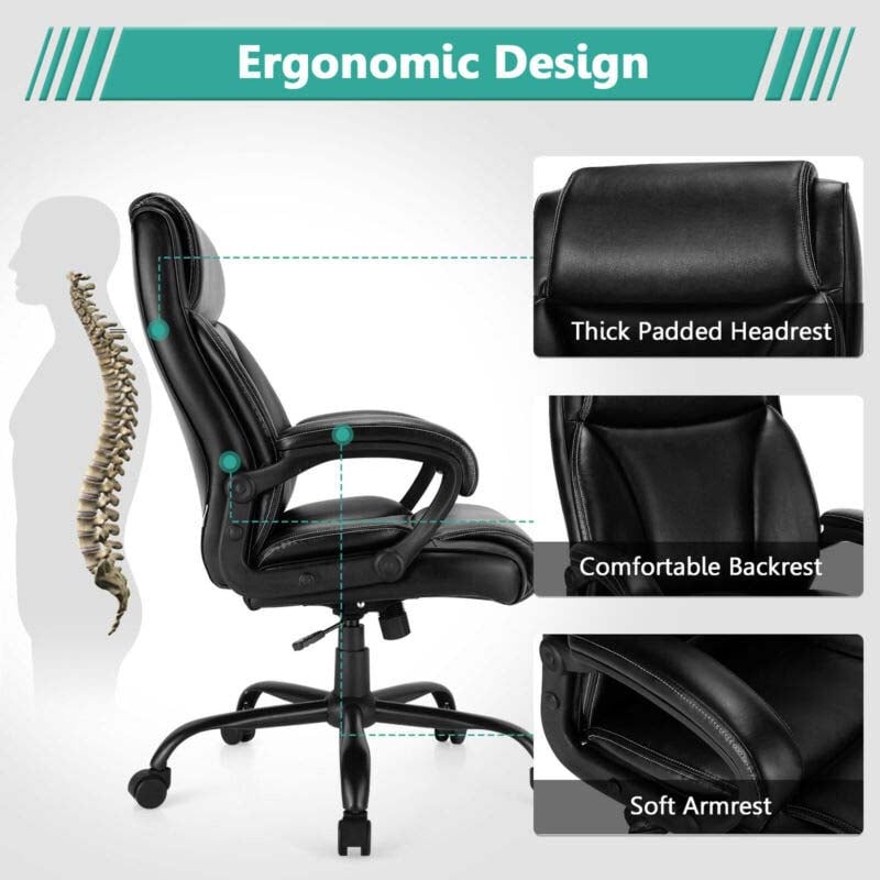 400 LBS Big & Tall Office Chair, Leather High Back Executive Chair, Wide Seat Swivel Computer Task Desk Chair