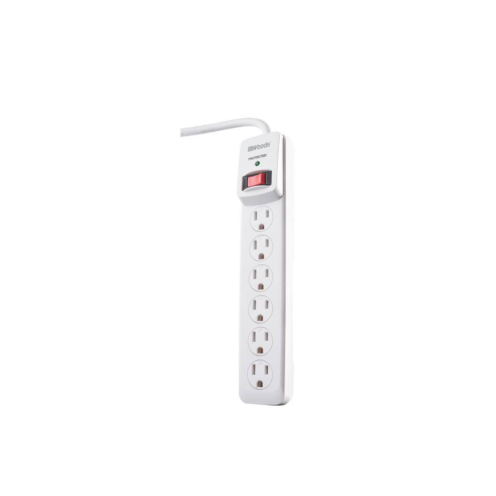 Woods Electronics 6-Outlet 750-Joule Surge Protector with Sliding Safety Covers 3 ft. Power Cord - Gray 41497