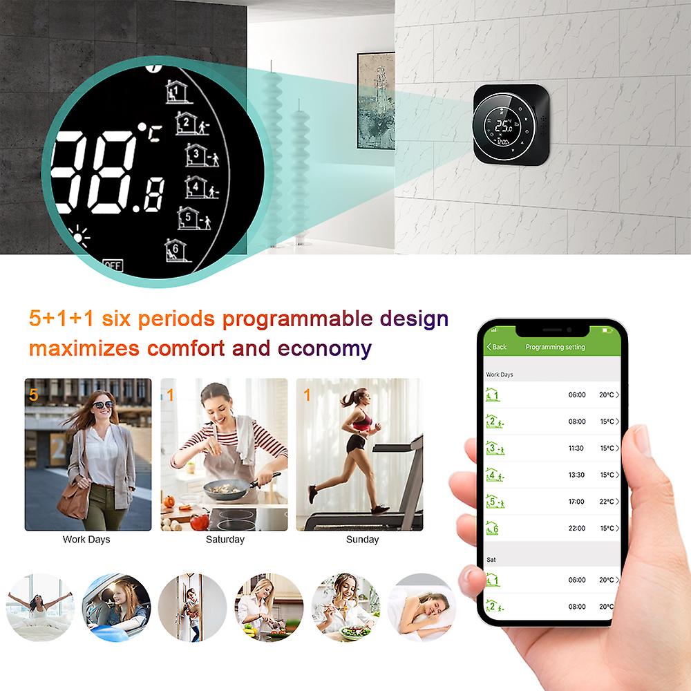 Black Wifi 95-240v Wi-fi Smart Thermostat 5+1+1 Six Periods Programmable Thermostat Voice App Control Backlight Lcd Boiler Heating Thermoregulator Com