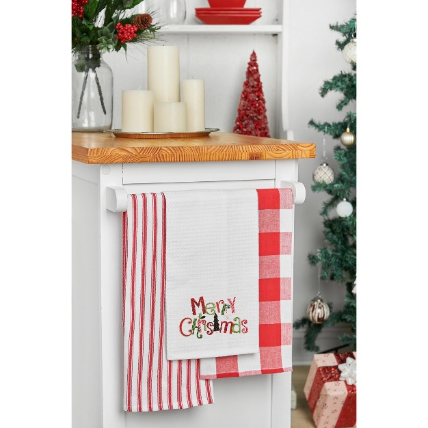 X 18 quot quot merry Christmas quot Sentiment Cotton Waffle Weave Kitchen Dish Towel Decor Decoration