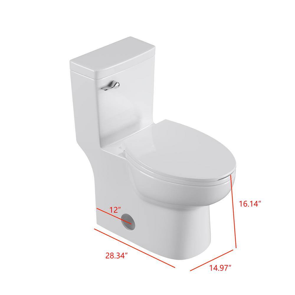 ANGELES HOME 12 in. Rough-In 1-piece 1.27 GPF Single Flush Elongated Toilet in Glossy White Seat Included MOPT-283