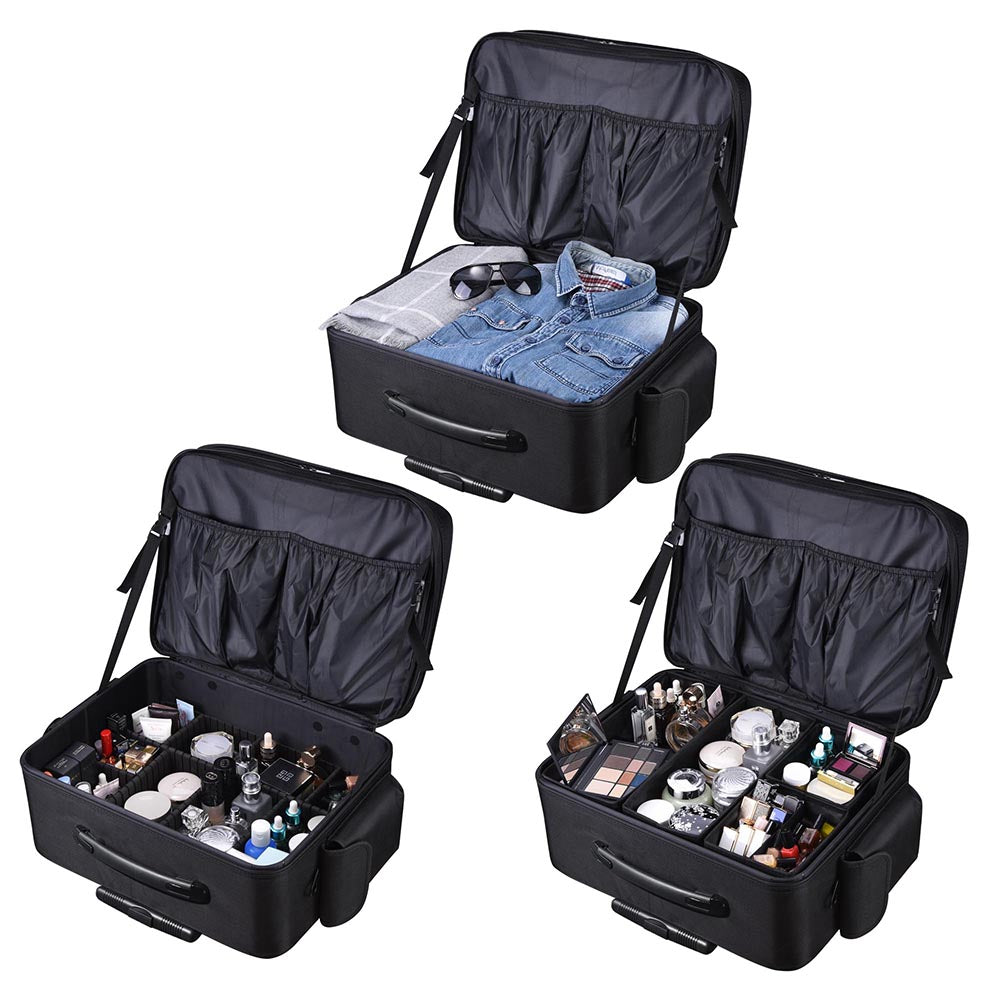 Byootique Rolling Makeup Case on Wheels Cosmetic Organizer 1680D Oxford