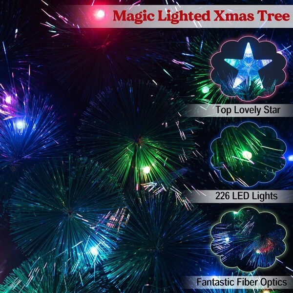 Costway 5FT/6FT/7FT PreLit Fiber Optic Christmas Tree Xmas Decor with