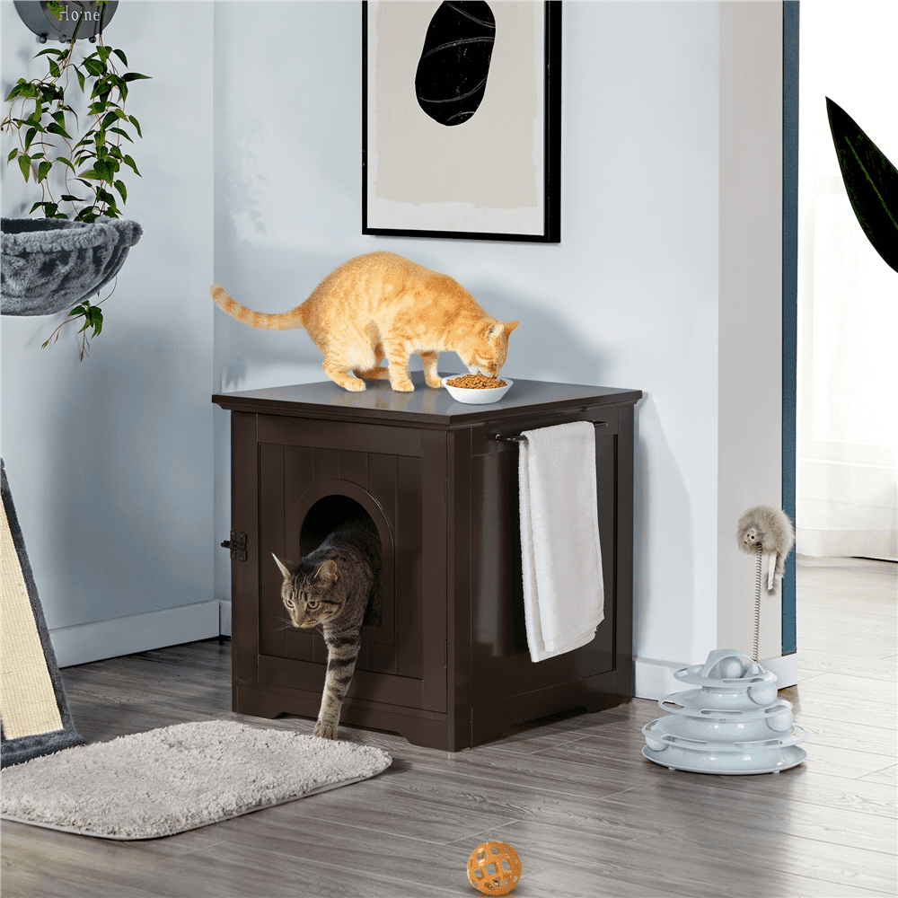 Yaheetech Enclosed Pet Litter Box Indoor Decorative Pet Side Table， Espresso