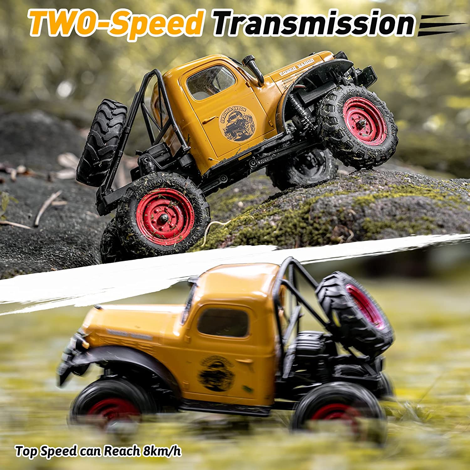 FMS RC Crwaler 1/24 Scale FCX24 Power Wagon Butcher RTR 4WD 2.4GHz Brushed OffRoad RC Car Model Vehicle Hobby Grade Remote Control Car with LED Lights Transmitter Battery USB Charger Included (Yellow)