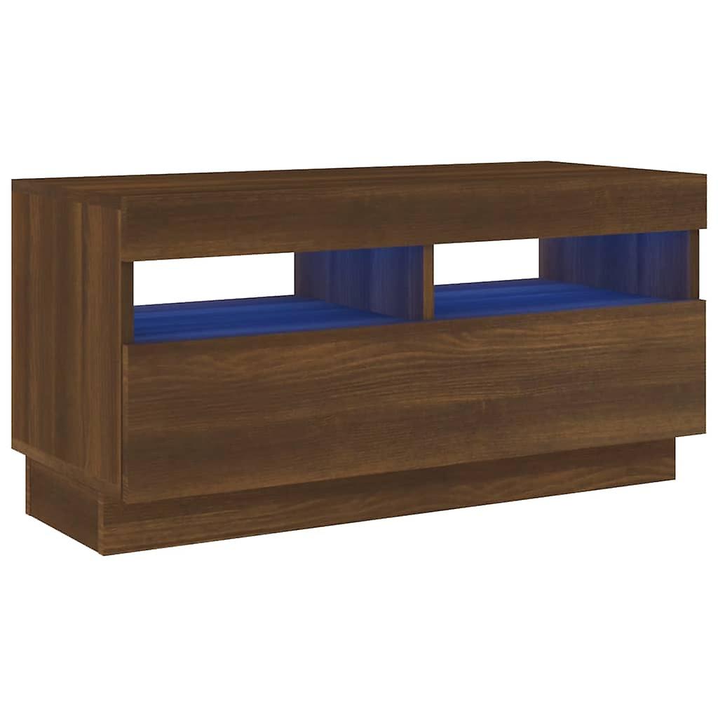 Tv Cabinet With Led Lights Brown Oak 80x35x40 Cm