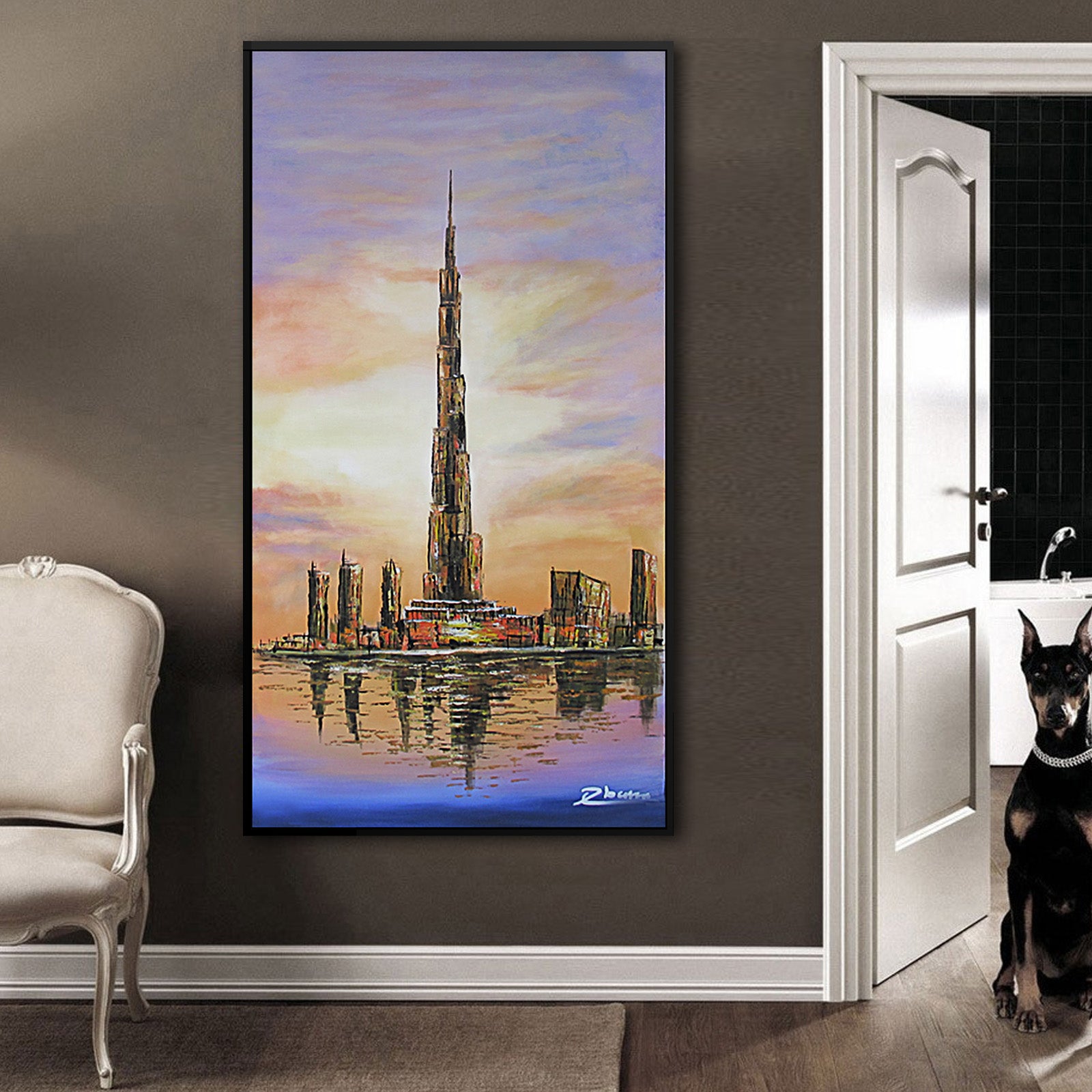 Hand Painted Burj Khalifa Dubai Art Painting With Frame 90X180 Cm Soap0012X