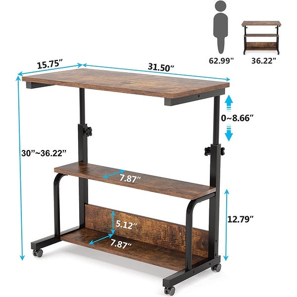 Portable Desk with Wheels， Height Adjustable Rolling Side Table for Bedside Sofa Couch