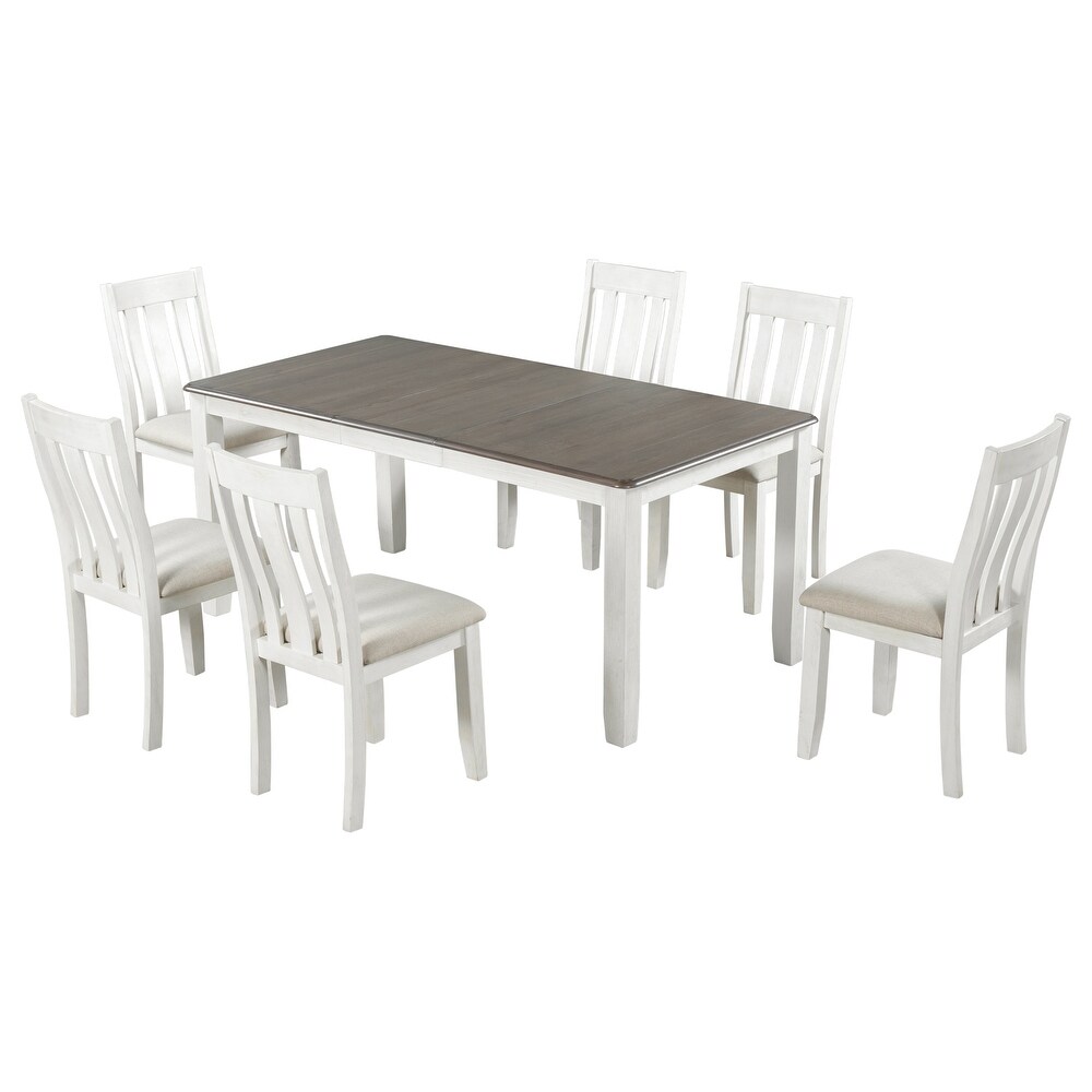 7 Piece Wooden Dining Table Set with Extendable Table and 6 Chairs