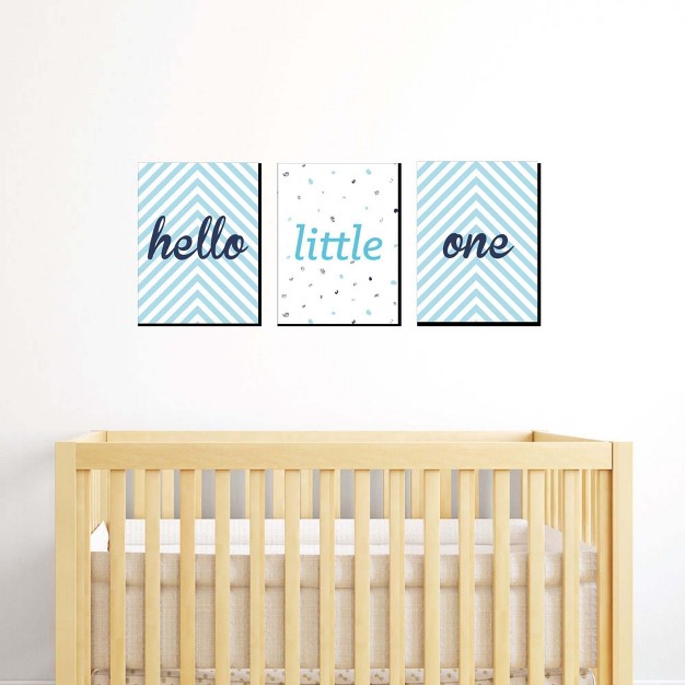 Big Dot Of Happiness Hello Little One Blue And Silver Baby Boy Nursery Wall Art amp Kids Room Decor Gift Ideas 7 5 X 10 Inches Set Of 3 Prints