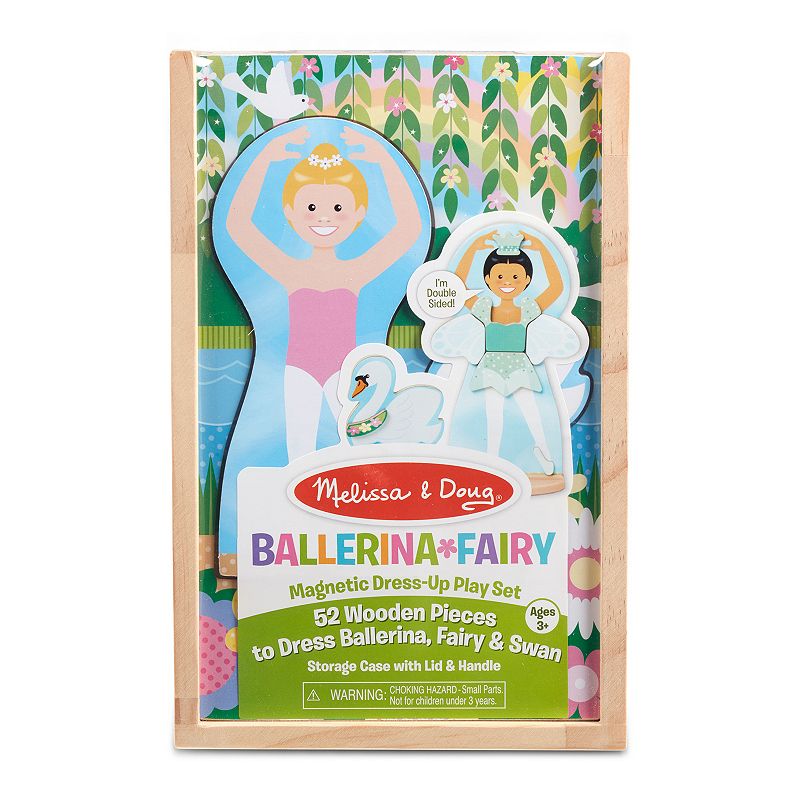 Melissa and Doug Ballerina And Fairy Magnetic Dress-Up Double-Sided Wooden Doll And Swan Pretend Play Set