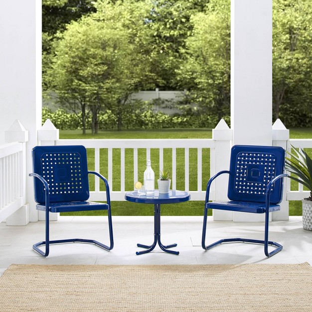 Bates 3pc Outdoor Metal Chair Set With Side Table amp 2 Arm Chairs Navy Crosley