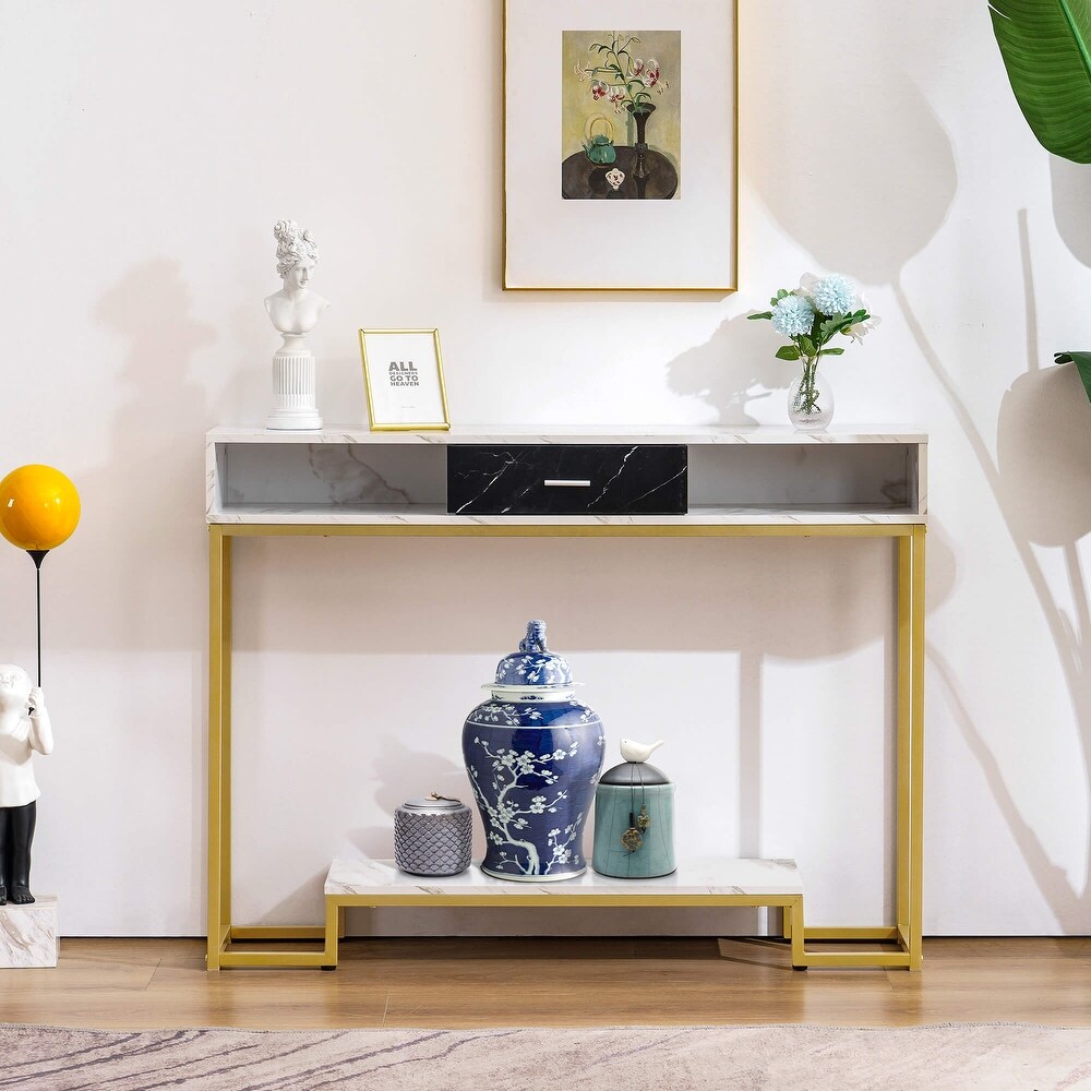 MCombo Console Table with Drawers  Marble and Gold Legs