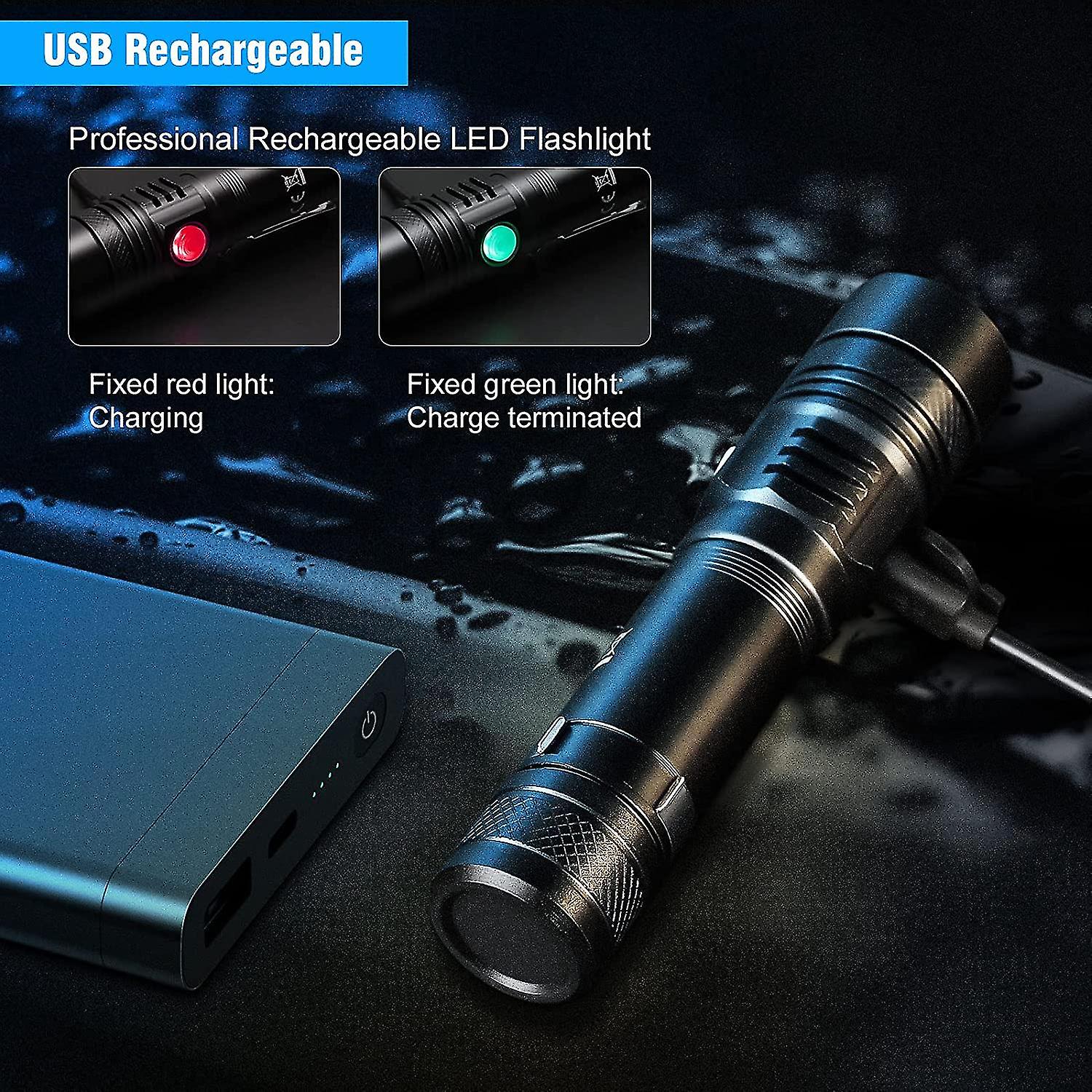 Led Rechargeable Torch Flashlight，600lm，4 Modes，18650 Batteries Included 2 Pcs