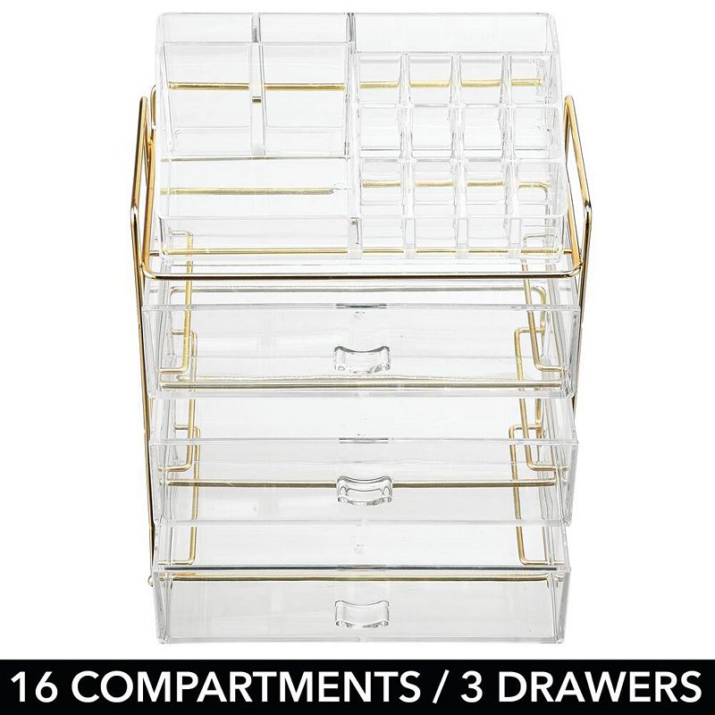 mDesign Plastic Cosmetic Storage Organizer Caddy， 16 Section - Soft Brass/Clear