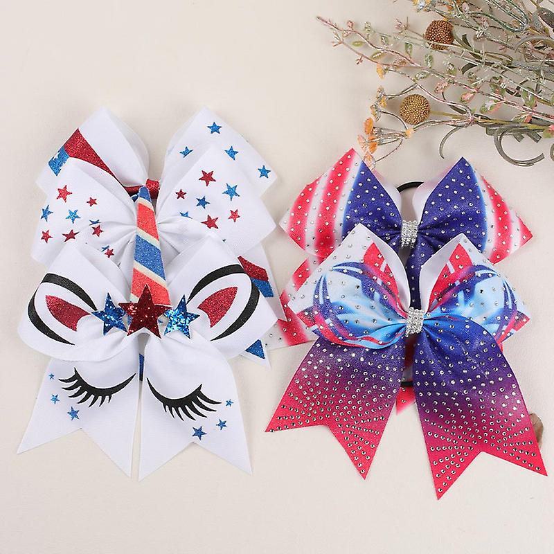 2Pcs 4th of July Bows USA Patriotism Team Bows Ponytail Holder for Competition Independence Day Girls Teens Kids