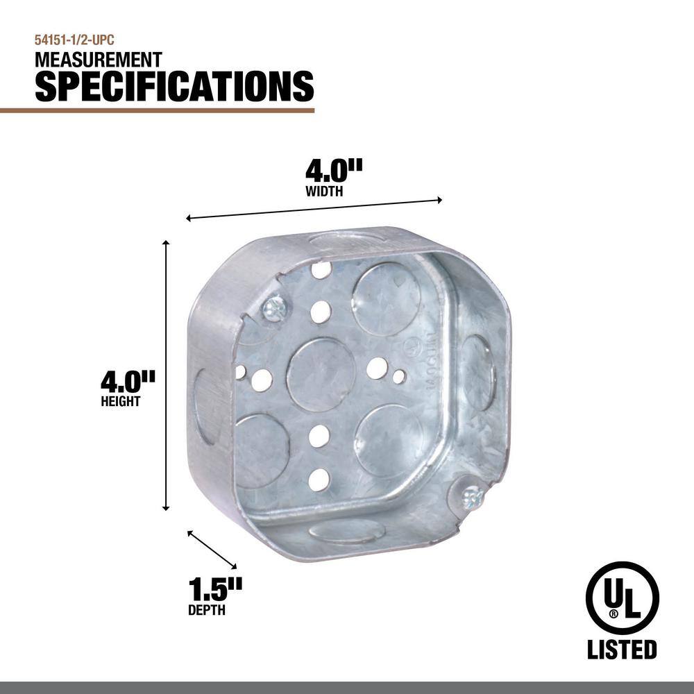 Southwire 3-12 in. W x 1-12 in. D Steel Metallic Drawn Octagon Box with Five 12 in. KO's 1-Pack 24151-12-UPC