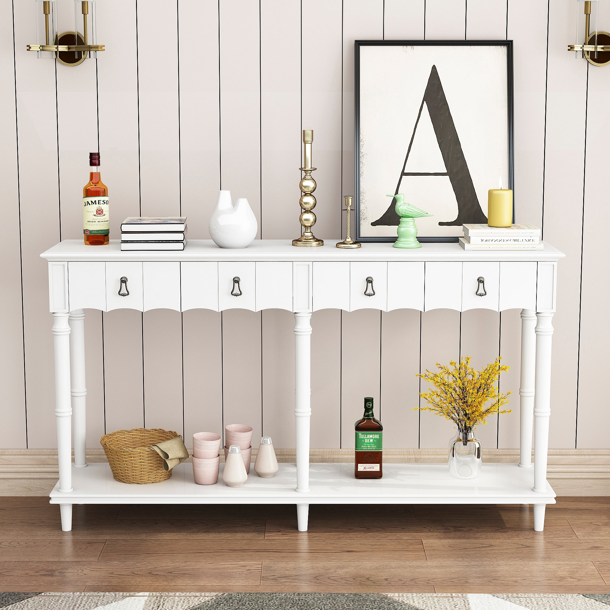 Console Table for Living Room with 4 Storage Drawers and 1 Shelf