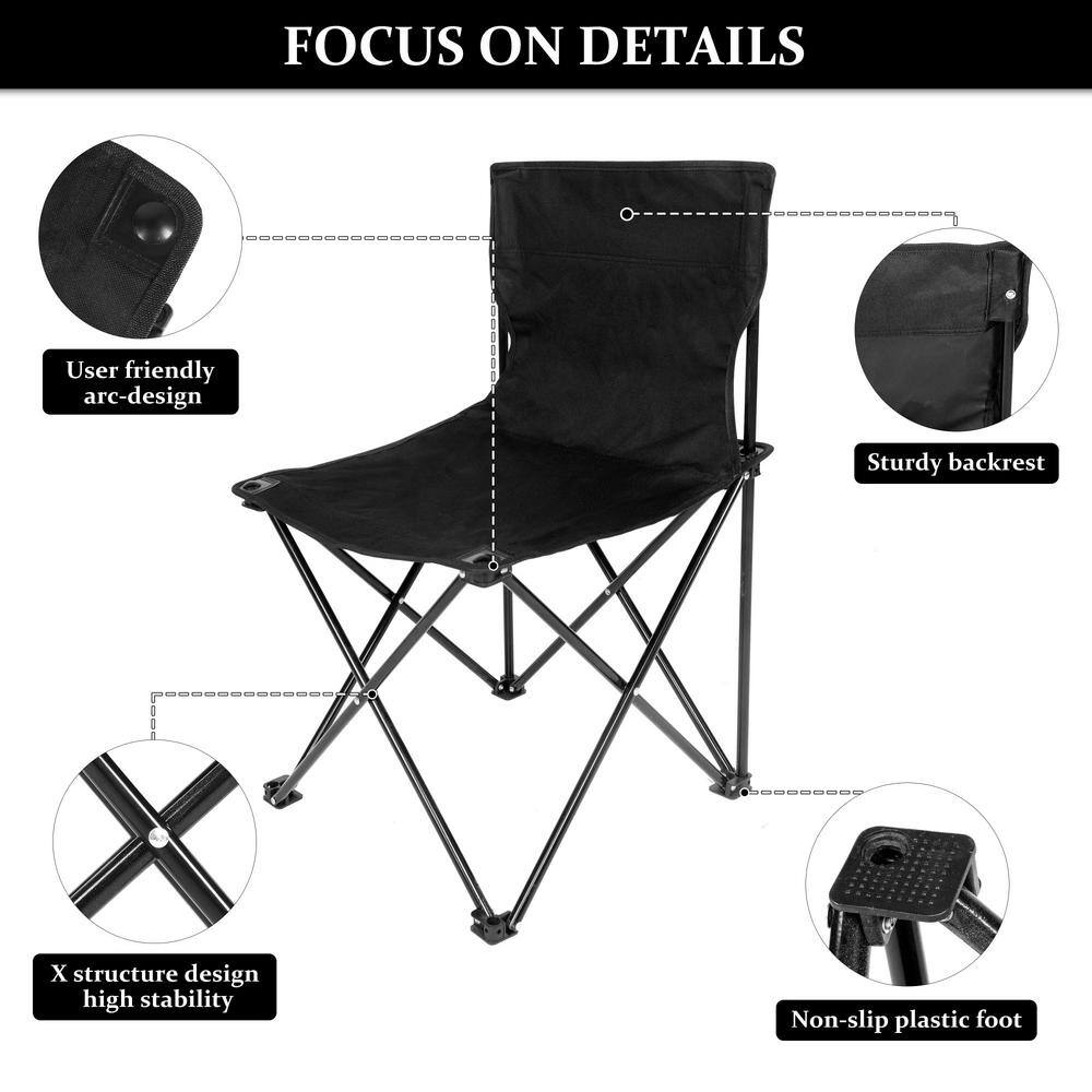 dubbin Armless Portable Folding Camping Chair for Outdoor Camping Fishing in Black FXPFFS-1009