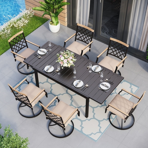 MAISON ARTS 7/9Piece Outdoor Patio Dining Set，6/8 Metal Swivel Dining Chairs，1 Rectangular Expandable Table