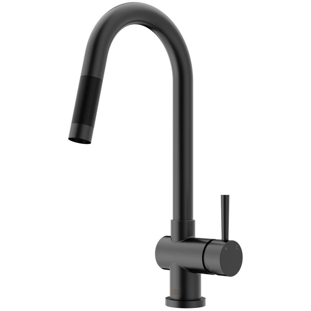 VIGO Gramercy Single Handle Pull-Down Spout Kitchen Faucet in Matte Black VG02008MB