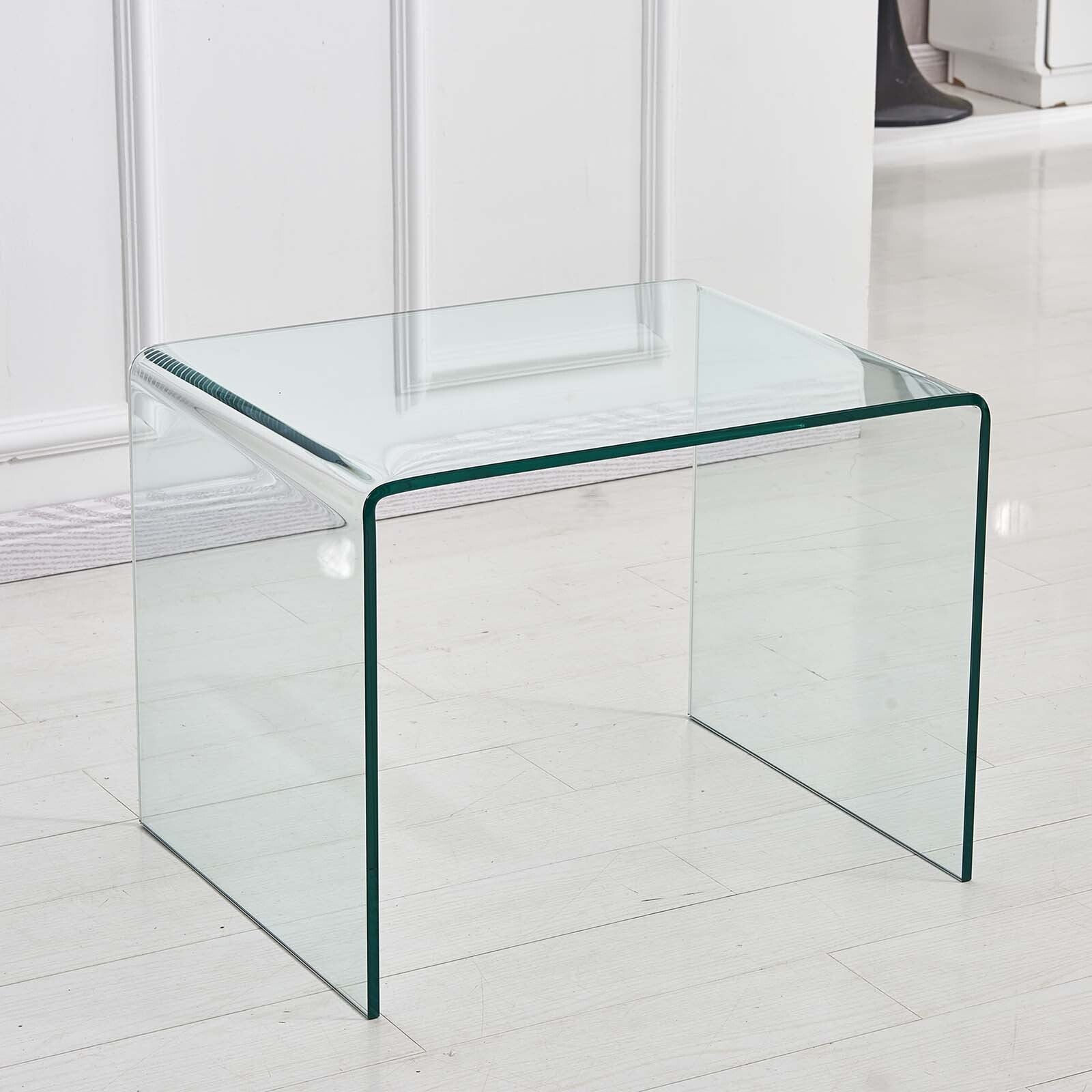 WEIKABU Modern Clear Glass End Side Table U-Shaped Tempered Glass Coffee Table for Living Room Bedroom