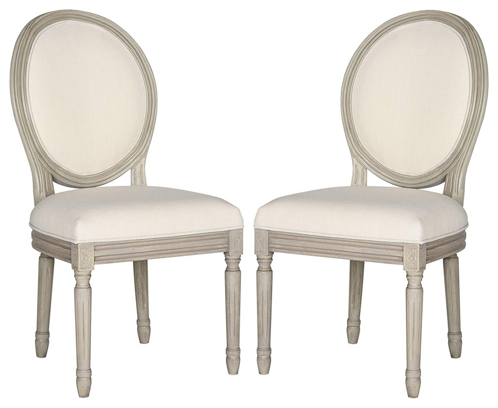 Set of 2 Dining Chair  Padded Polyester Seat With Rounded Back  Light Beige   French Country   Dining Chairs   by Declusia  Houzz