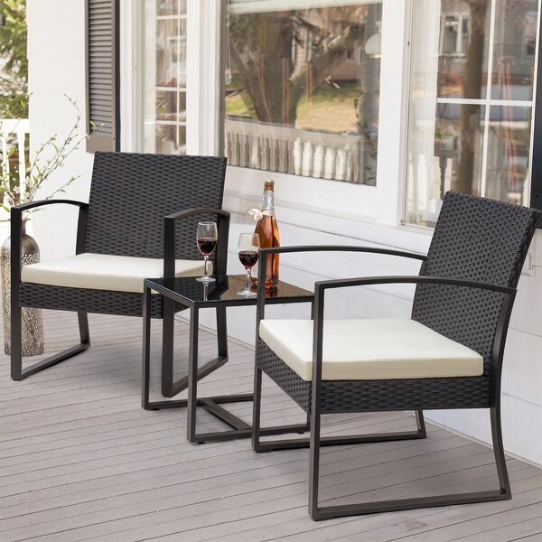 Homall 3 Pieces Outdoor Plastic Bistro Set Patio Conversation Set with Cushion and Table