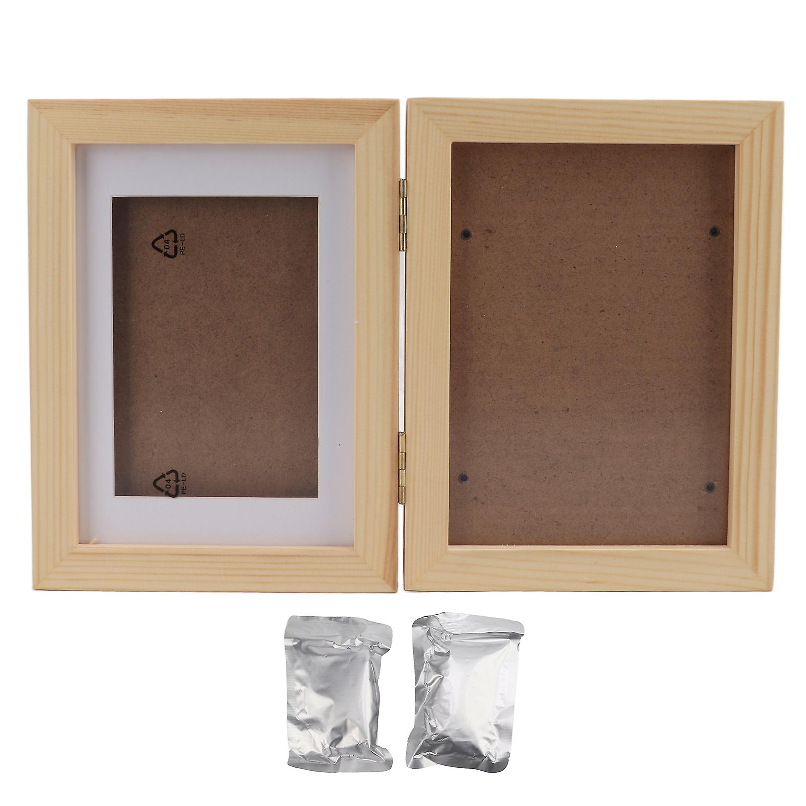 Pet Pawprint Keepsake Kit Wooden Photo Frame With Clay Mold For Pet Lovers And Memorialswhite Clay