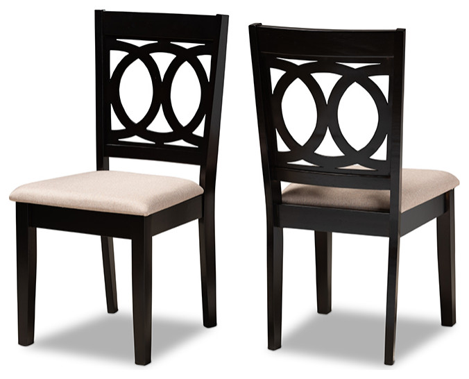 Lenoir Modern Sand Fabric Espresso Brown Wood Dining Chair  Set of 2   Transitional   Dining Chairs   by VirVentures  Houzz