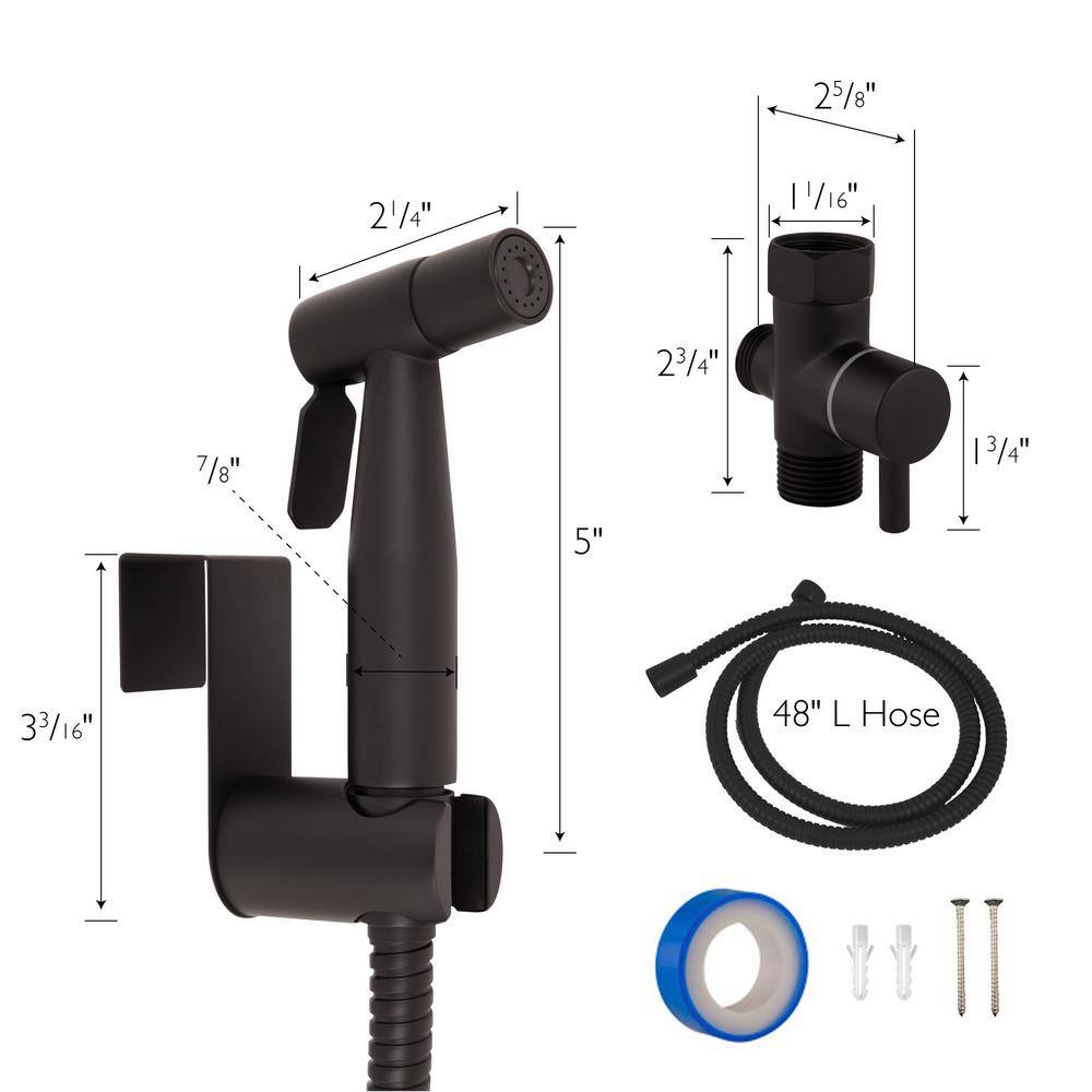 Design House Modern Single-Function Dual-Mount Hand Held Bidet Sprayer for Bathroom Matte Black 583906