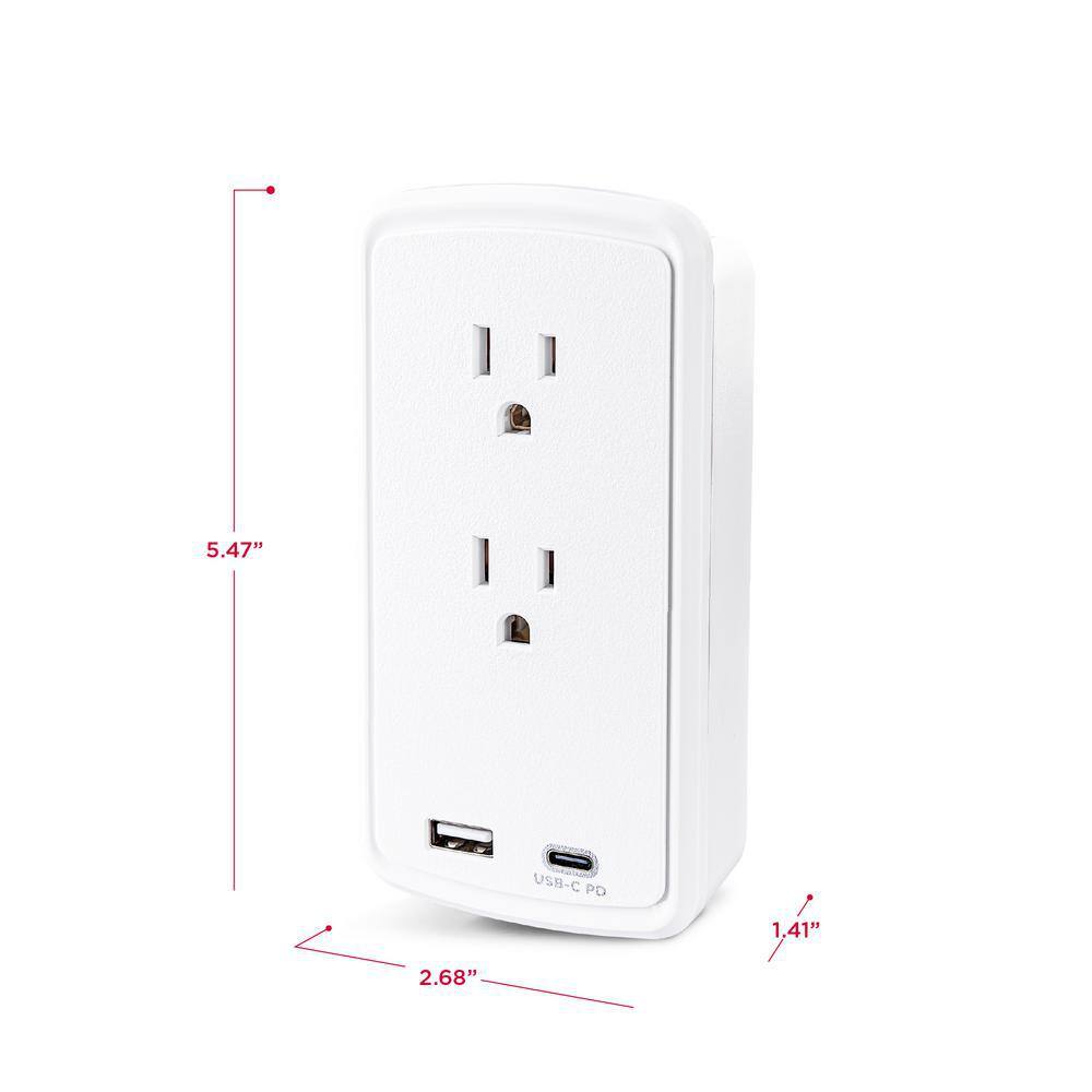 CyberPower 2-Outlet Surge Protector USB-A USB-C Wall Tap P2WUCHD