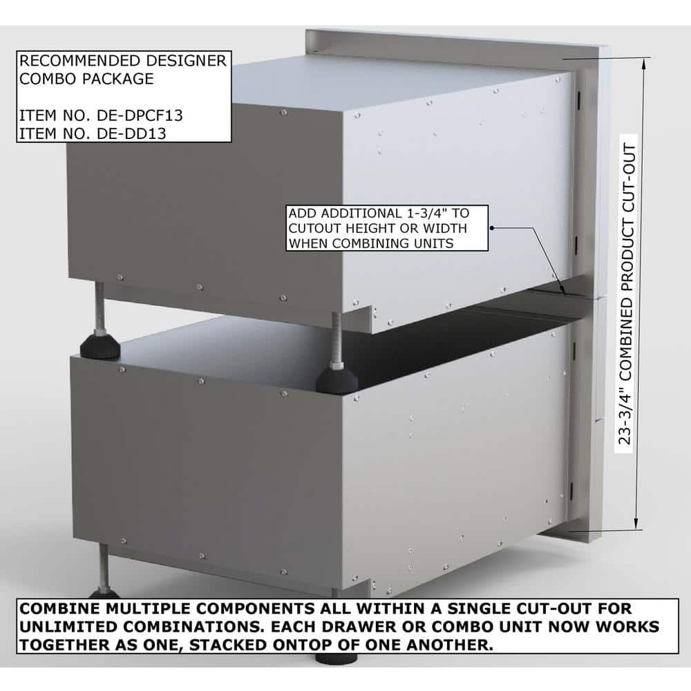 Sunstone 13 in. H 304 Stainless Steel Multi-Configurable Tilt-Out Paper Towel, Cutlery Drawer and Cutting Board Combo DE-DPCF13