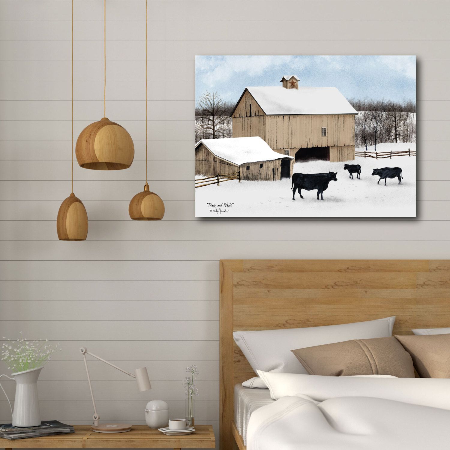 COURTSIDE MARKET Black and White Farm Canvas Wall Art